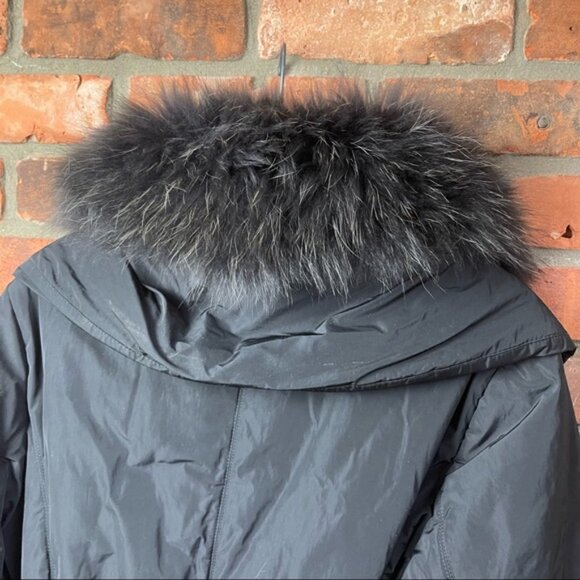 Danier Leather Puffer Nylon Coat Removable Fur Collar Zip Pockets Parka Jacket M - Picture 5 of 16